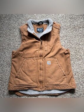 Carhartt Tan Duck Sherpa Lined Womens Vest Size Medium 8-10
